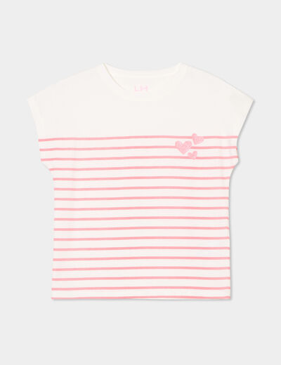 T-shirt manches courtes col rond coton ecru fille