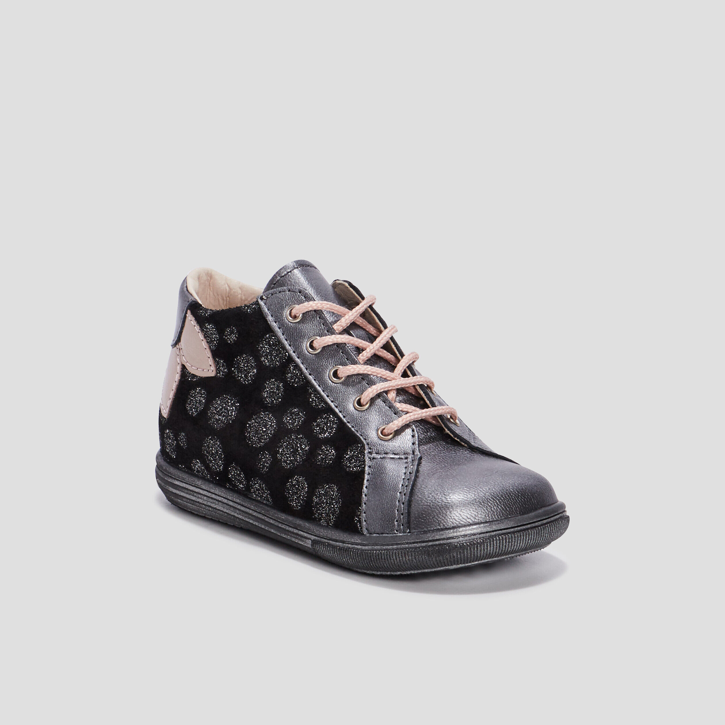 Bottines plates en cuir à lacets gris bébé fille PAT ET RIPATON