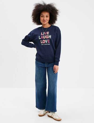 Sweat col rond manches longues bleu marine femme