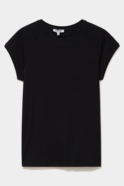 T-shirt ajust&eacute; col rond manches courtes noir femme