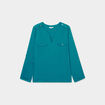 Blouse effet satin col tunisien bleu canard femme grande taille