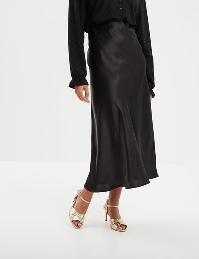 Jupe midi effet satin noir femme
