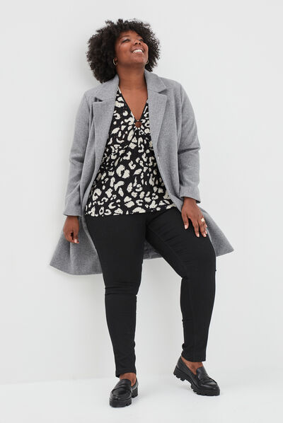 Manteau long boutonné gris femme grande taille
