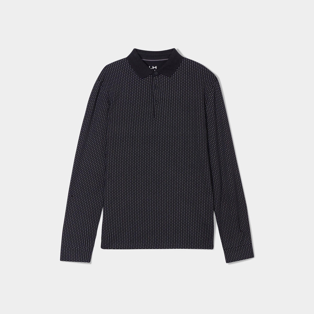 Polo manches longues encolure boutonnée noir homme