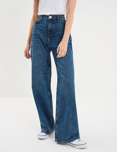 Jean large taille haute coton denim stone femme
