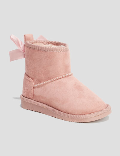 Bottines fourrées avec noeud rose fille