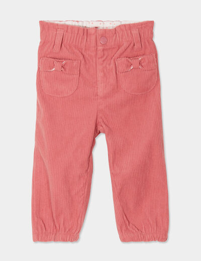 Pantalon velours bas élastiqué vieux rose bébé fille