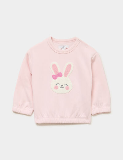 Sweat col rond manches longues rose clair b&eacute;b&eacute; fille