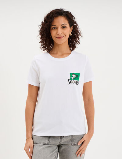 T-shirt manches courtes coton Snoopy blanc femme
