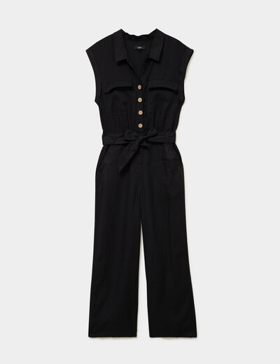 Combinaison pantalon lin m&eacute;lang&eacute; noir femme
