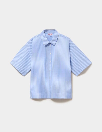Chemise droite manches 3/4 coton bleu ciel femme
