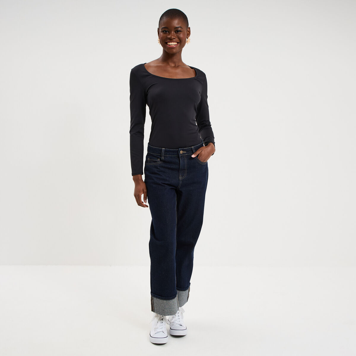 T-shirt ajust&eacute; manches longues noir femme