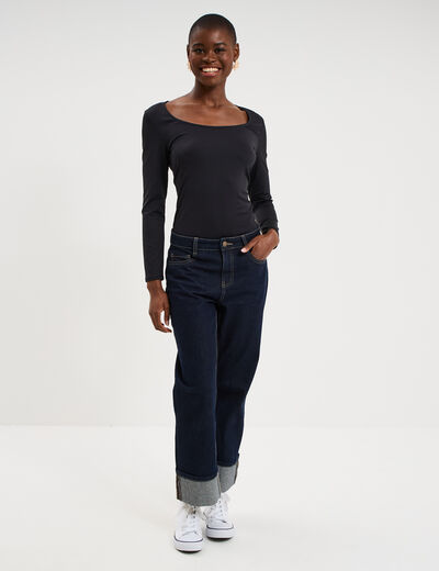 T-shirt ajust&eacute; manches longues noir femme