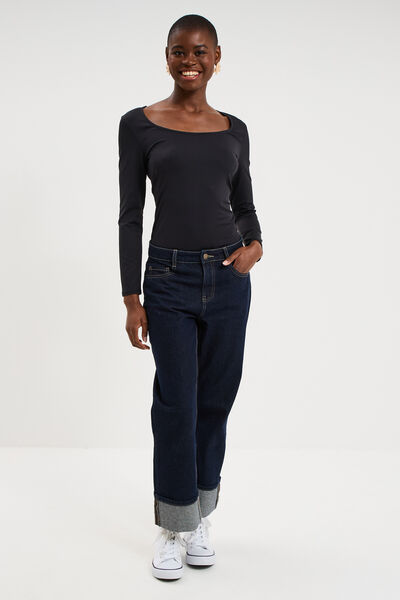 T-shirt ajust&eacute; manches longues noir femme