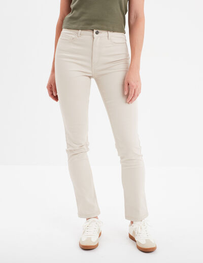 Pantalon slim en coton elasthanne beige femme
