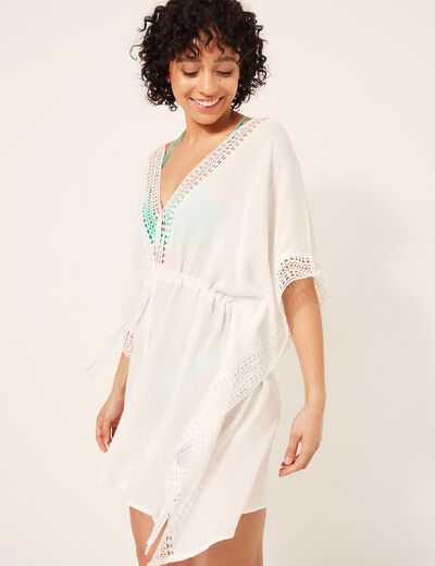 Robe de plage détails macramé ivoire femme