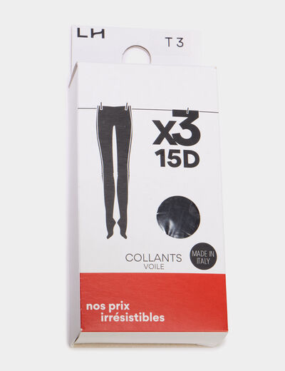 Lot de 3 Collants semi-transparents noir femme