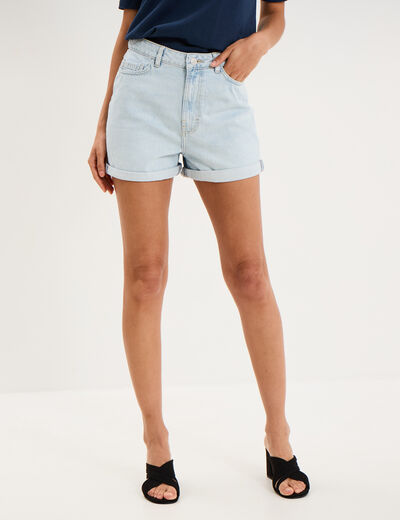 Short mom en jean 5 poches denim bleach femme