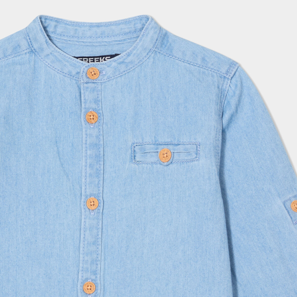 Chemise col mao en jean Creeks denim double stone b&eacute;b&eacute; gar&ccedil;on