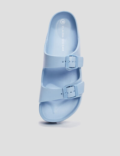Mules de plage plateformes bleu femme