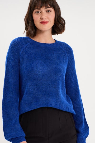 Pull col rond manches longues bleu roi femme