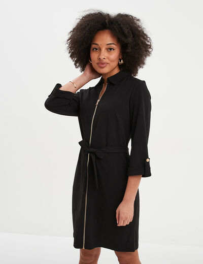 Robe chemise manches 3/4 Mosquitos noir femme
