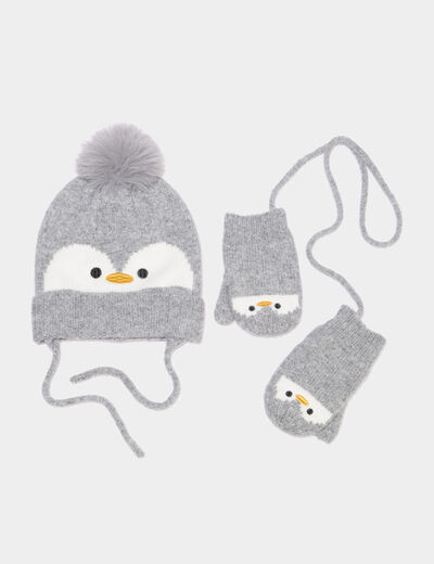 Ensemble bonnet et moufles gris mixte