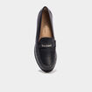 Mocassins confort pied large en cuir noir femme