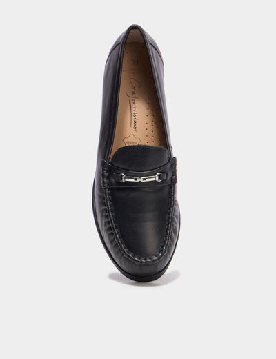 Mocassins confort pied large en cuir noir femme