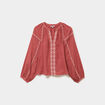 Blouse brod&eacute;e manches longues coton vieux rose femme