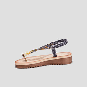 Sandales compensées entredoigts bijoux noir femme