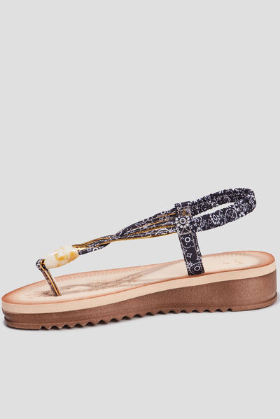 Sandales compensées entredoigts bijoux noir femme
