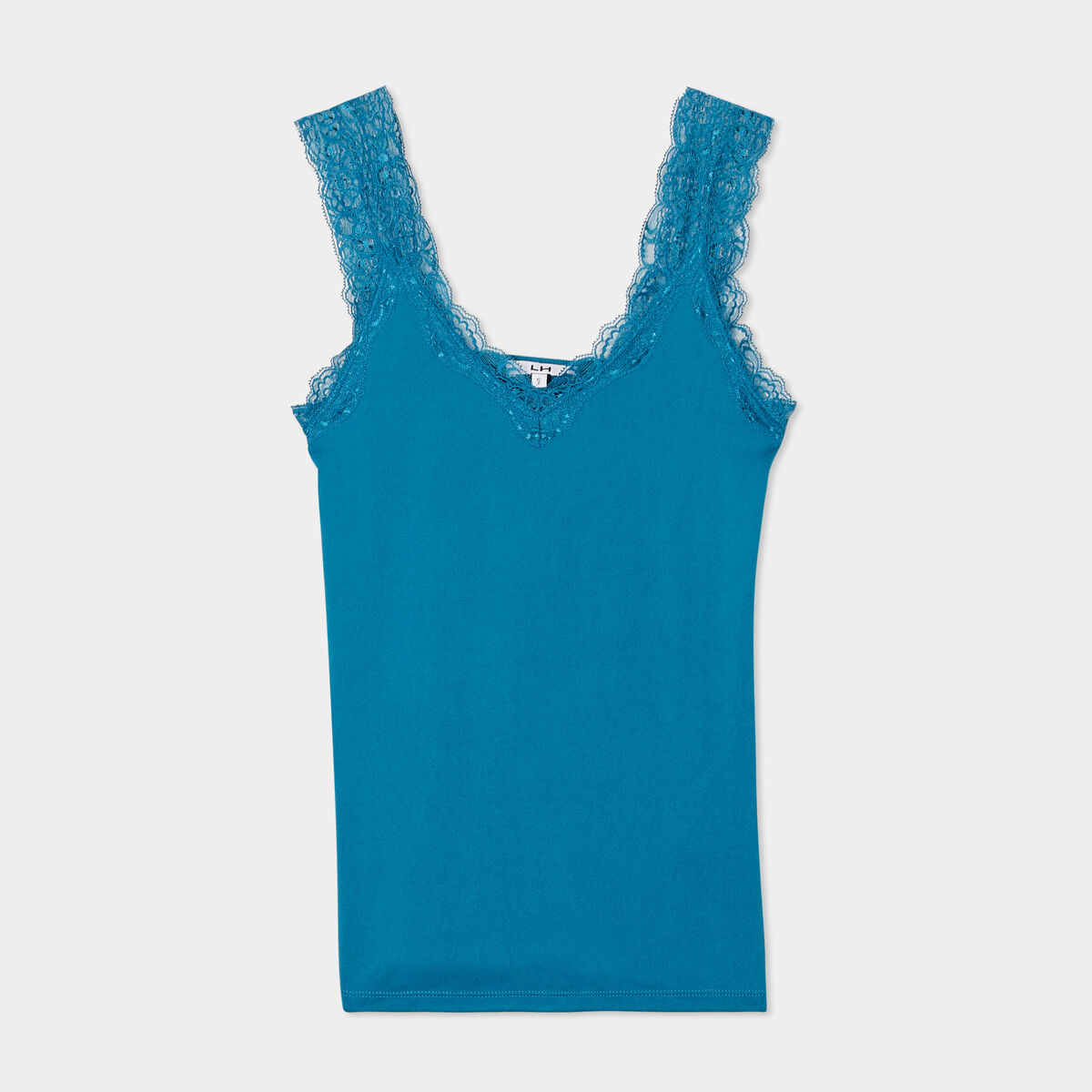 Débardeur ajusté détail dentelle bleu canard femme