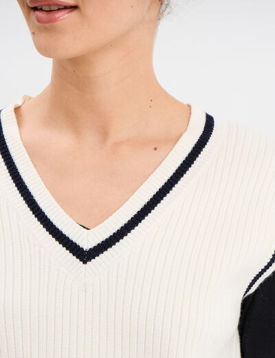 Pull sans manches col en V blanc femme