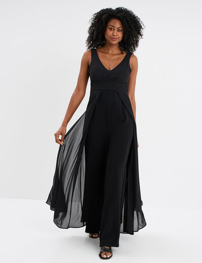 Combinaison pantalon avec voile jupe noir femme