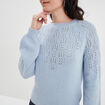 Pull manches ballons détails ajourés bleu pastel femme