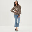 Pull col rond en fausse fourrure beige femme