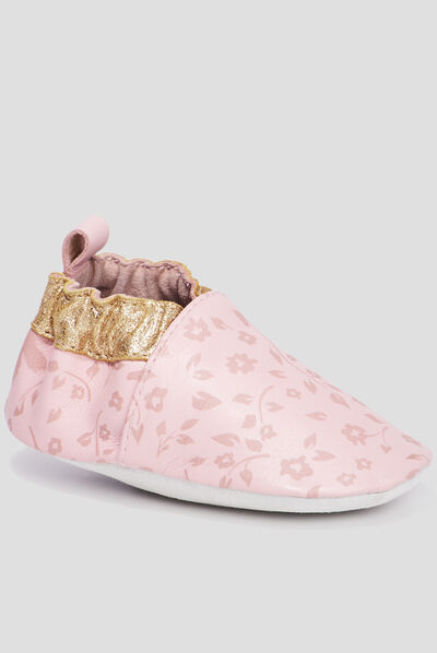 Bottillons en cuir à paillettes rose bébé fille