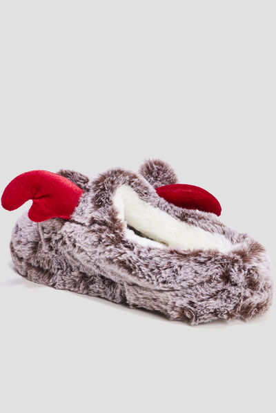 Chaussons renne mules fourrure multicolore femme
