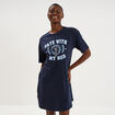 Chemise de nuit courte col rond coton bleu marine femme