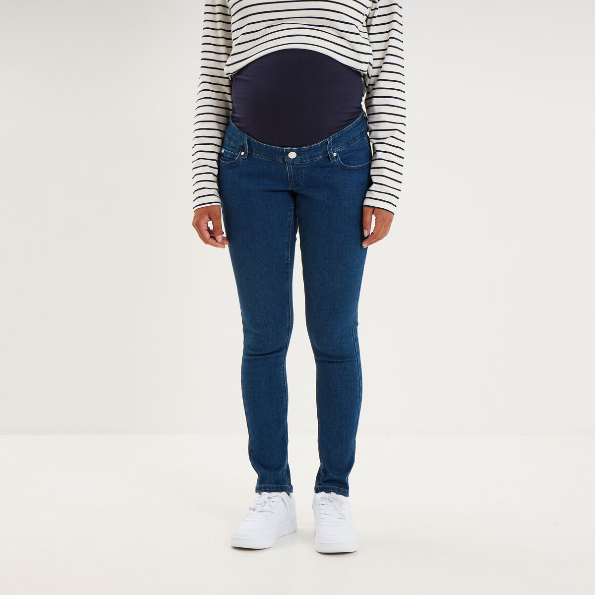 Jeans grossesse skinny avec bandeau denim stone femme maternit&eacute;