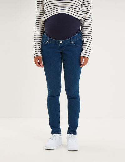 Jeans grossesse skinny avec bandeau denim stone femme maternit&eacute;