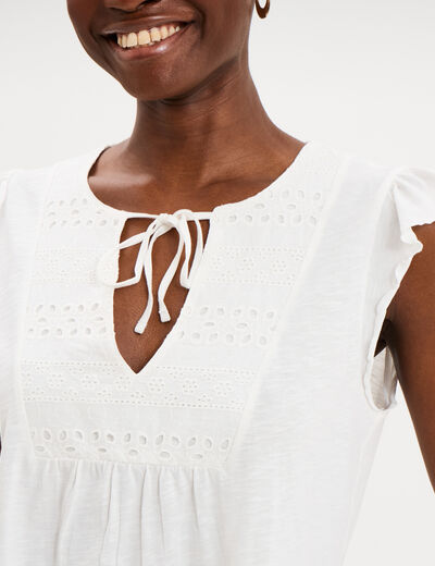 T-shirt avec broderie coton ecru femme