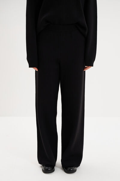 Pantalon large cropped effet cr&ecirc;pe noir femme