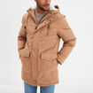 Parka mi-longue doublée à capuche taupe homme