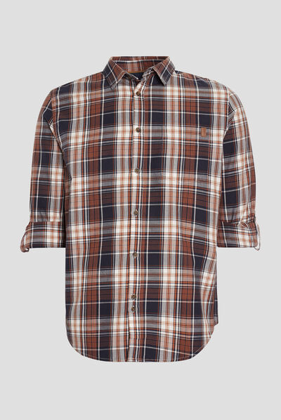 Chemise droite manches longues marron cognac homme