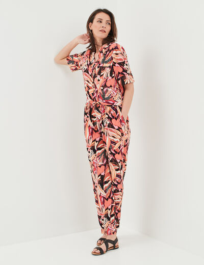 Combinaison Femme Jambe Large Fluide Été Chic - Jumpsuit Grande Taille Imprimé Fleur Casual Plage Et Cérémonie