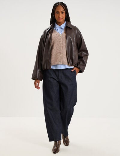 Jean barrel taille haute denim brut femme