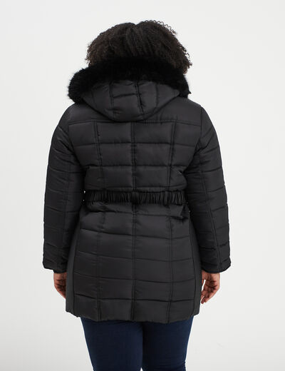 Doudoune ajustée à capuche amovible noir femme grande taille