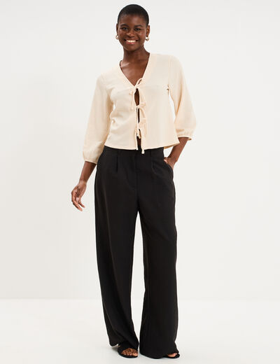 Blouse nou&eacute;e devant manches 3/4 sable femme